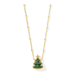 KENDRA SCOTT HOLIDAY TREE SHORT PENDANT NECKLACE GOLD GREEN QUARTZITE