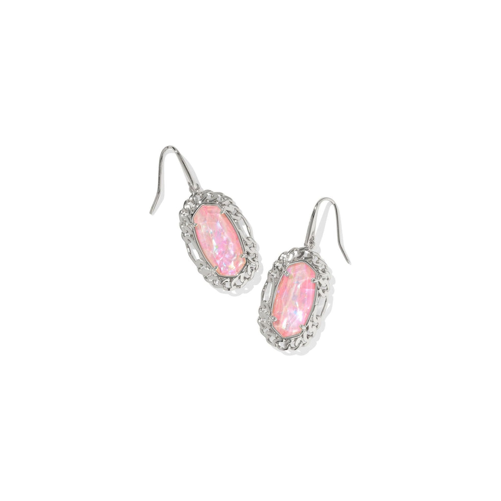 KENDRA SCOTT DANI FIGARO FRAME DROP EARRINGS SILVER PINK IRIDESCENT MOTHER OF PEARL