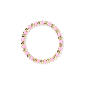 Beaded bracelet with pink and gold beads on a white background
