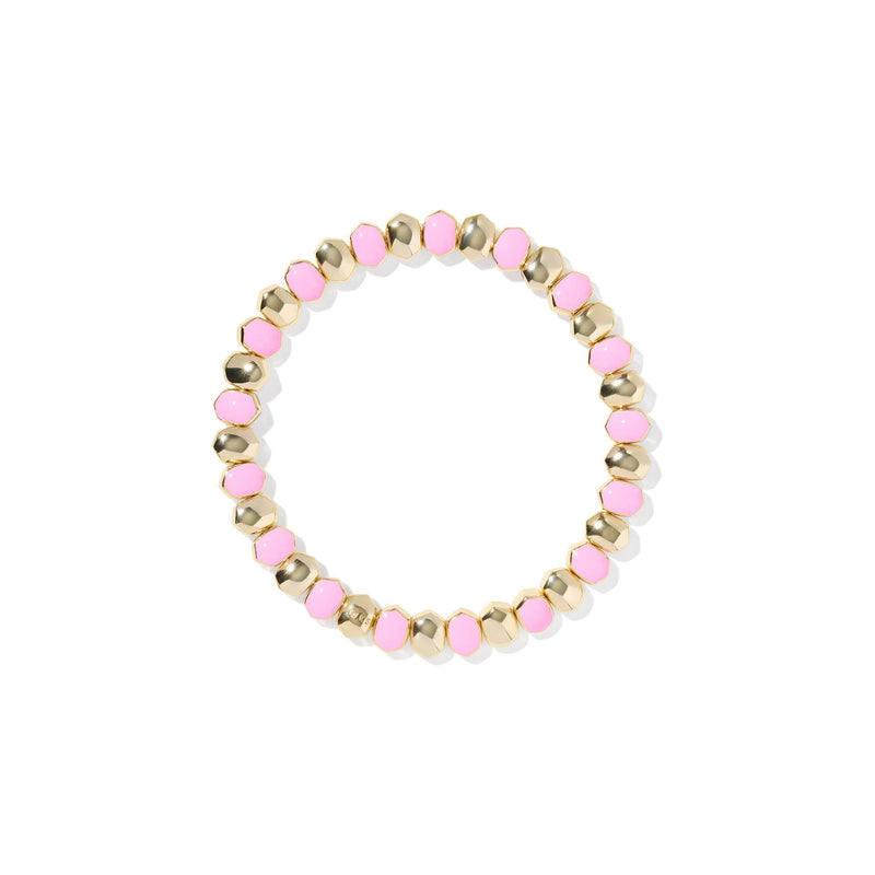 Beaded bracelet with pink and gold beads on a white background