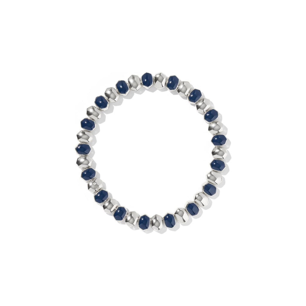 Silver bracelet with blue beads on a white background