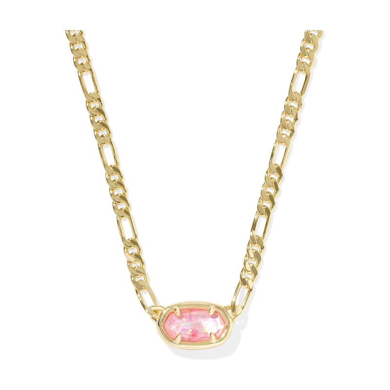 KENDRA SCOTT ELISA FIGARO CHAIN SHORT PENDANT NECKLACE GOLD PINK IRIDESCENT MOTHER OF PEARL