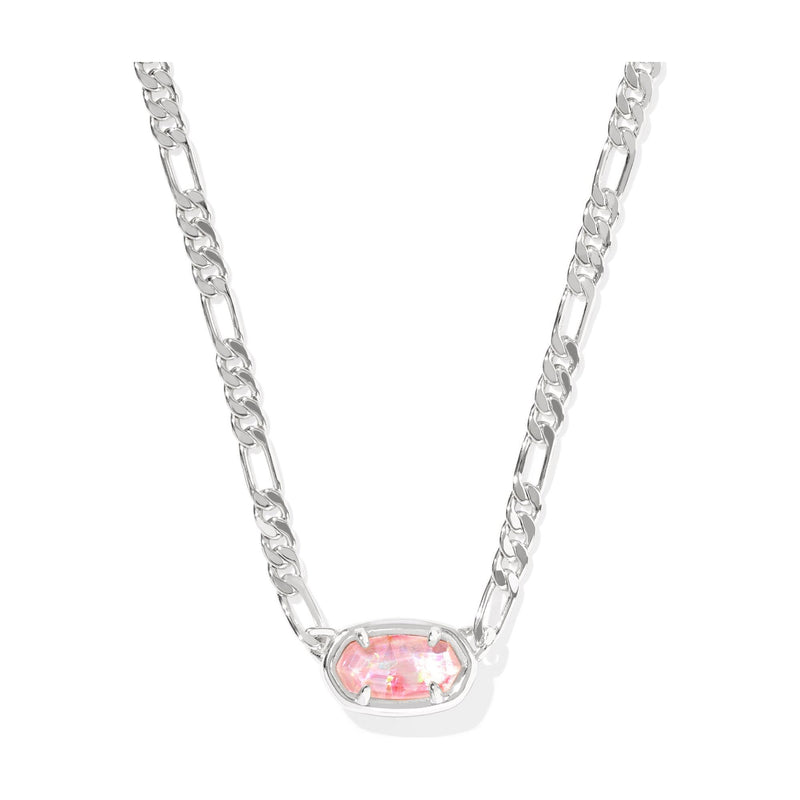 KENDRA SCOTT ELISA FIGARO CHAIN SHORT PENDANT NECKLACE SILVER PINK IRIDESCENT MOTHER OF PEARL