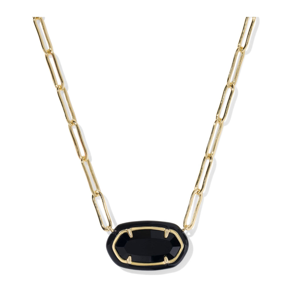 KENDRA SCOTT ELISA ENAMEL FRAME PAPERCLIP NECKLACE GOLD BLACK AGATE