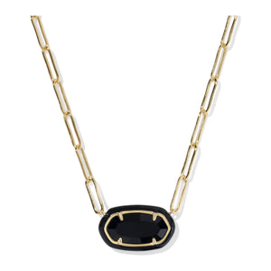 KENDRA SCOTT ELISA ENAMEL FRAME PAPERCLIP NECKLACE GOLD BLACK AGATE