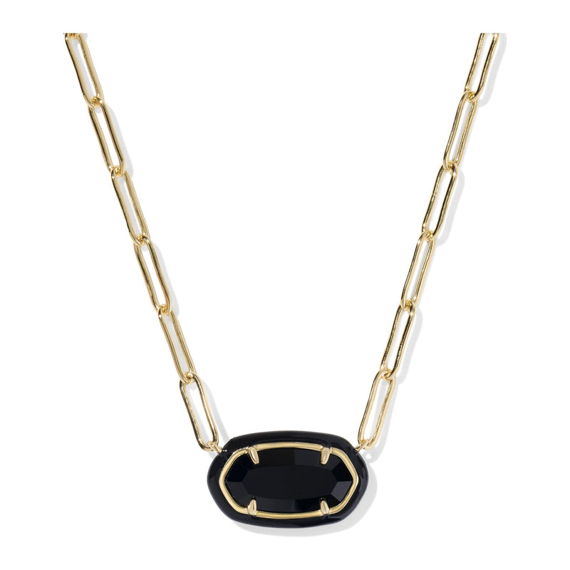 KENDRA SCOTT ELISA ENAMEL FRAME PAPERCLIP NECKLACE GOLD BLACK AGATE