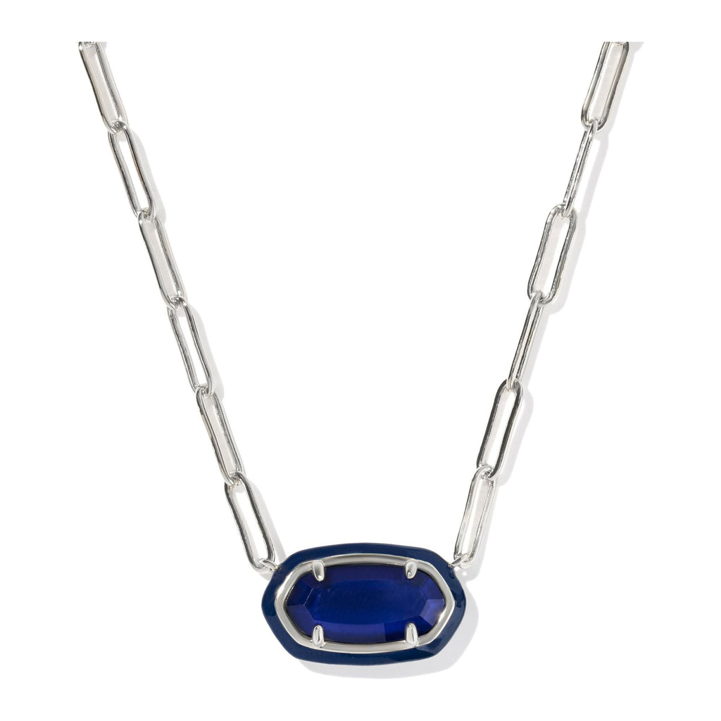 KENDRA SCOTT ELISA ENAMEL FRAME PAPERCLIP NECKLACE SILVER NAVY MOTHER OF PEARL