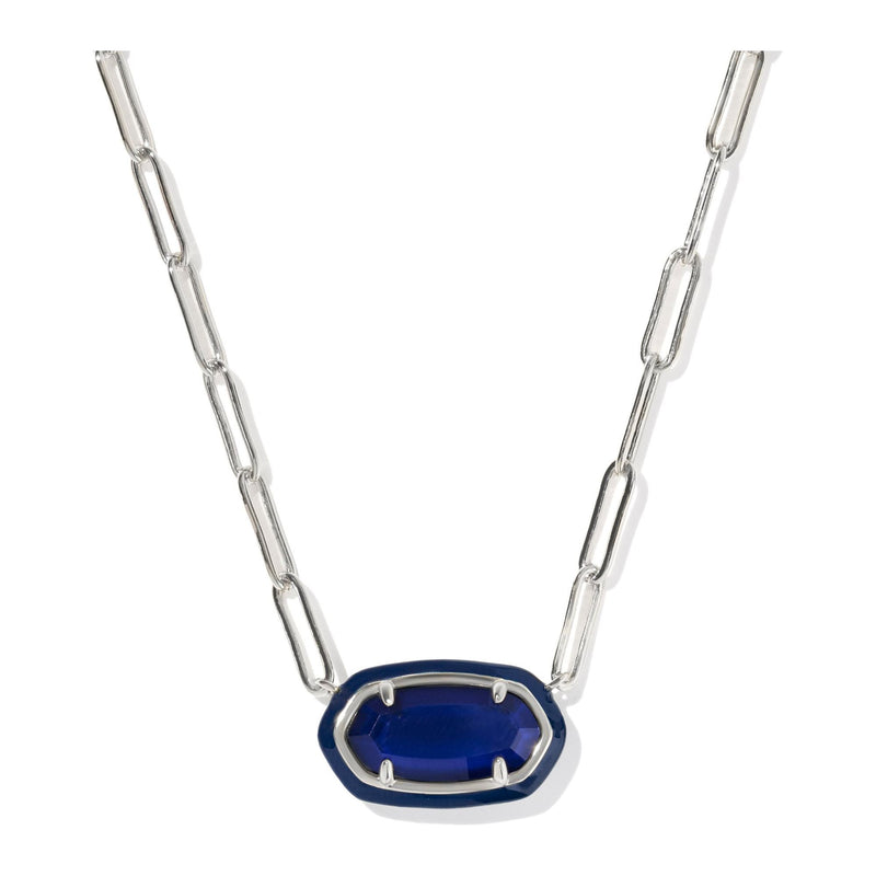 KENDRA SCOTT ELISA ENAMEL FRAME PAPERCLIP NECKLACE SILVER NAVY MOTHER OF PEARL