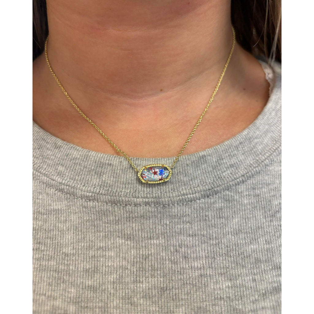 KENDRA SCOTT ELISA SHORT PENDANT NECKLACE GOLD RED WHITE BLUE STAR ILLUSION