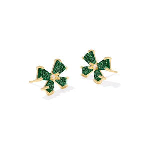 KENDRA SCOTT BLAIR BOW SMALL STUD EARRINGS GOLD EMERALD DRUSY