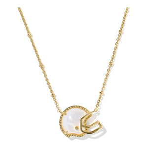 Necklace with a helmet-shaped pendant on a white background