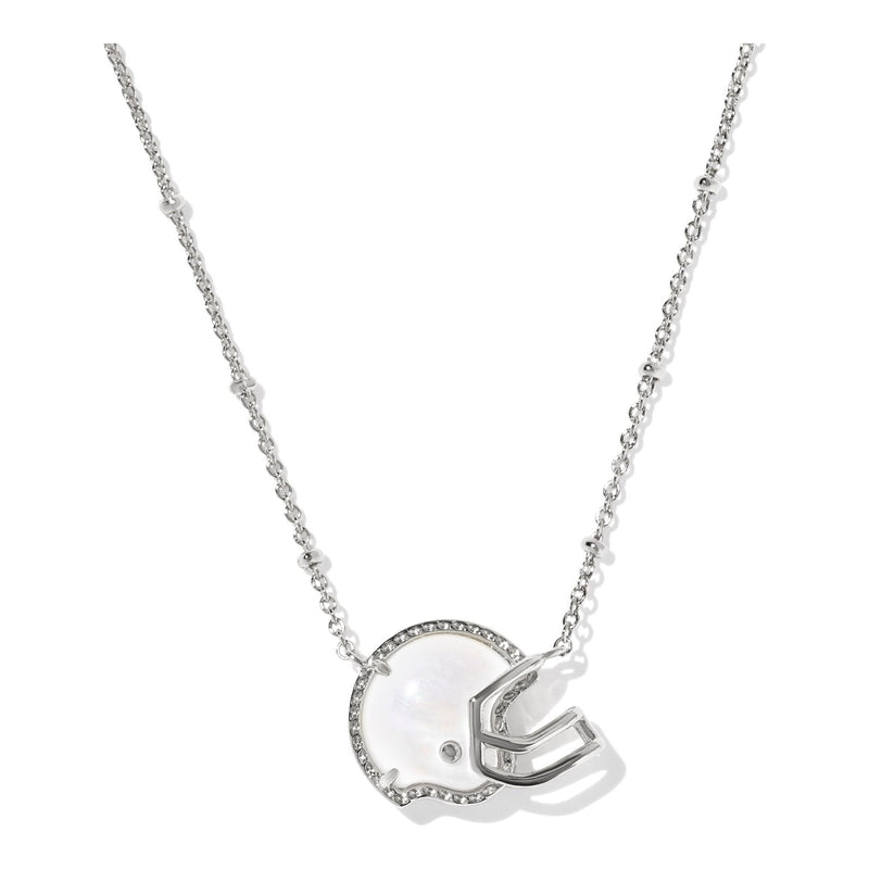 Silver helmet necklace on a white background
