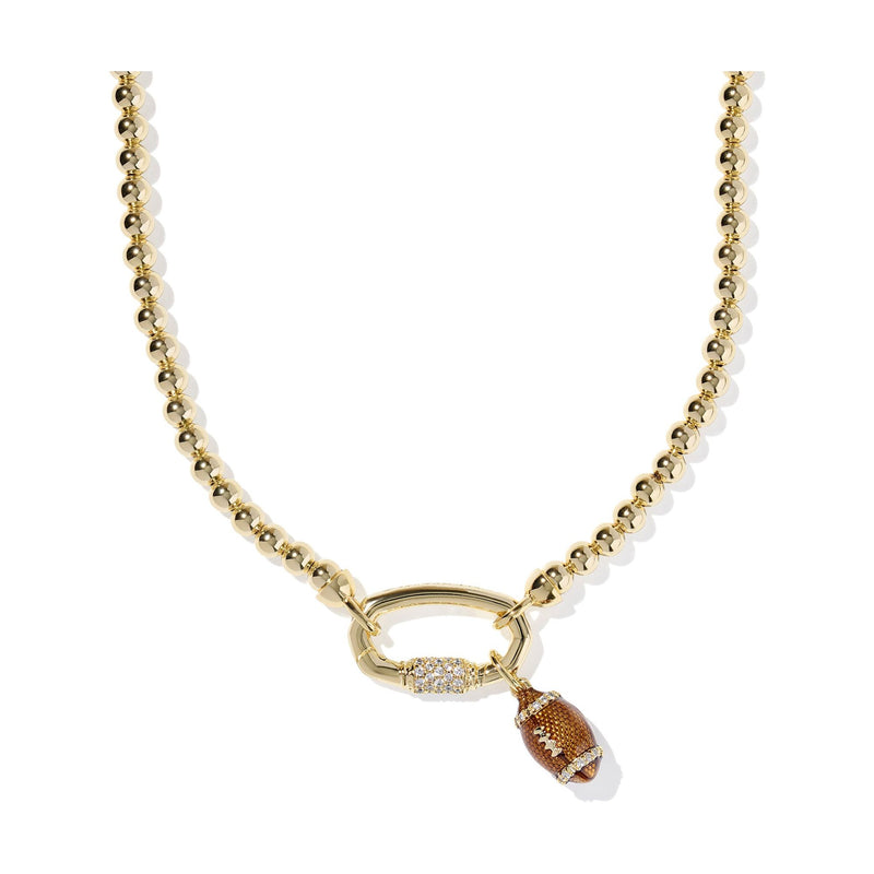 Gold necklace with a pendant on a white background