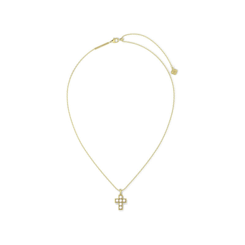 KENDRA SCOTT PEARL CROSS SHORT PENDANT NECKLACE GOLD WHITE PEARL