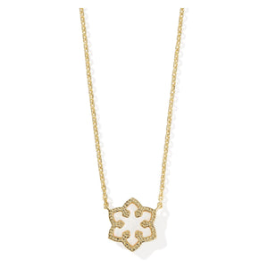 KENDRA SCOTT SNOWFLAKE SHORT PENDANT NECKLACE GOLD WHITE KYOCERA OPAL