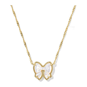 bow-shaped pendant necklace with gold chain on a white background