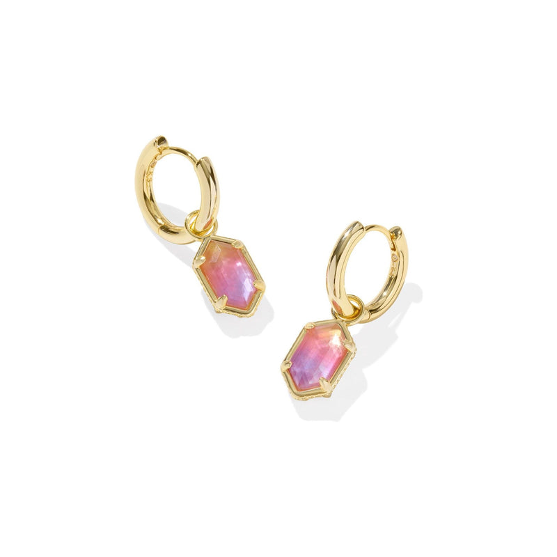 KENDRA SCOTT HALLIE HUGGIE EARRINGS GOLD SUNRISE WATERCOLOR ILLUSION