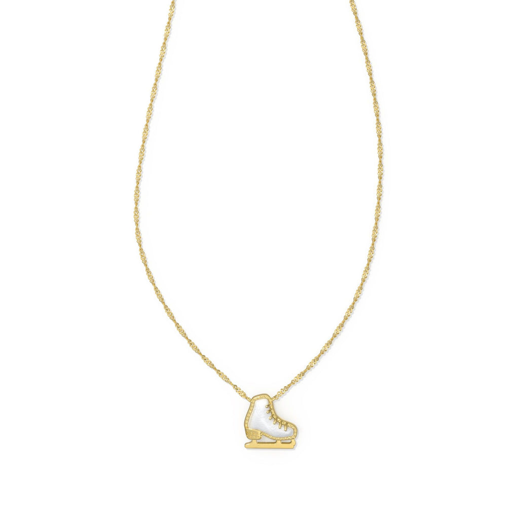 KENDRA SCOTT ICE SKATE SHORT PENDANT NECKLACE GOLD WHITE MOTHER OF PEARL