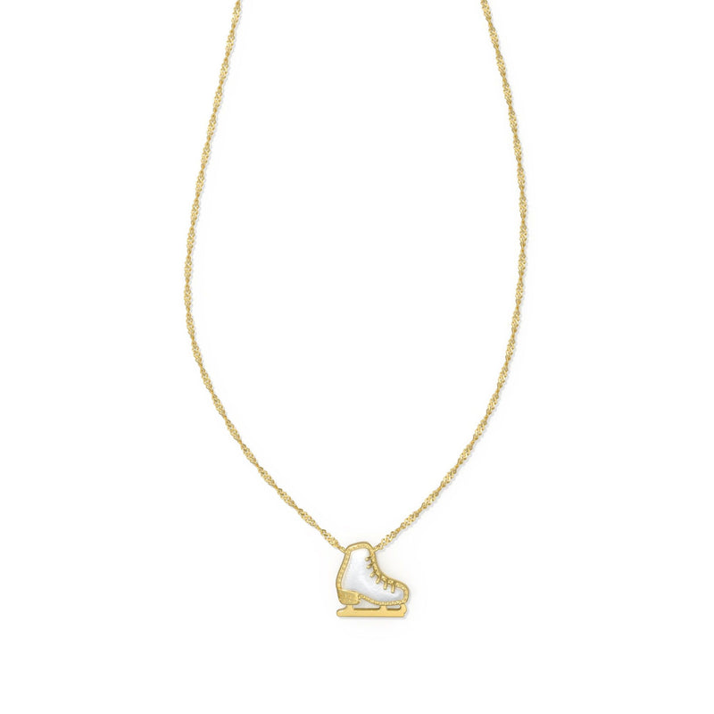 KENDRA SCOTT ICE SKATE SHORT PENDANT NECKLACE GOLD WHITE MOTHER OF PEARL