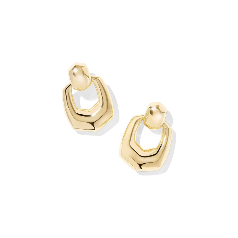Gold hoop earrings on a white background