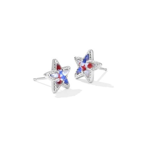 KENDRA SCOTT CASSIDY STUD EARRINGS SILVER RED WHITE BLUE STAR ILLUSION