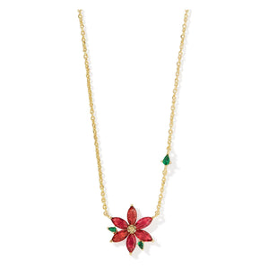 KENDRA SCOTT POINSETTIA SHORT PENDANT NECKLACE GOLD RED MIX