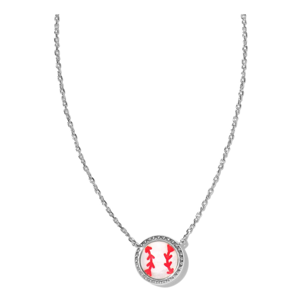 KENDRA SCOTT BASEBALL SHORT PENDANT NECKLACE SILVER IVORY MOTHER OF PEARL
