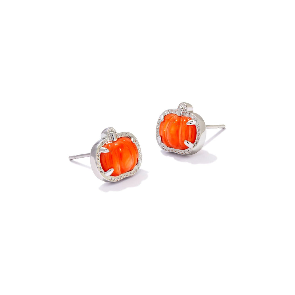 KENDRA SCOTT PUMPKIN STUD EARRINGS SILVER ORANGE MOTHER OF PEARL