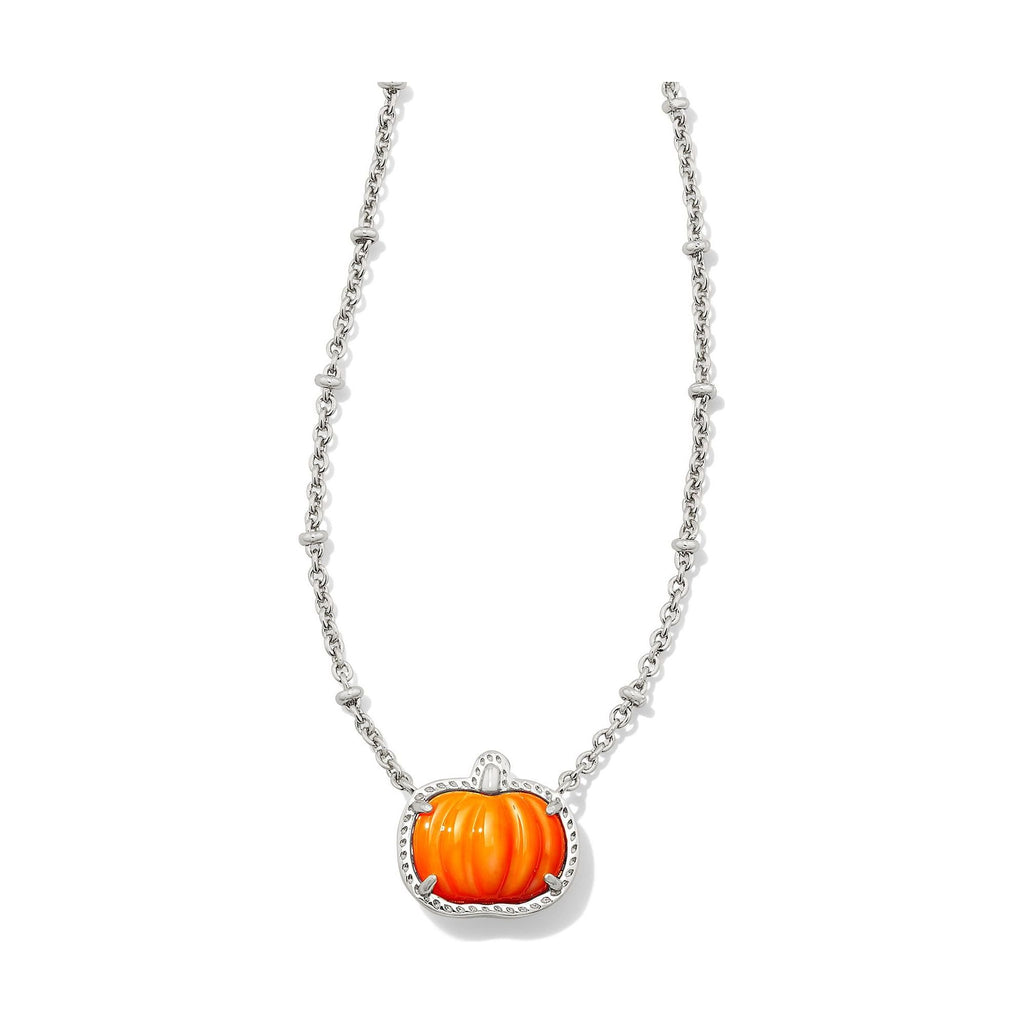 KENDRA SCOTT PUMPKIN SHORT PENDANT NECKLACE SILVER ORANGE MOTHER OF PEARL