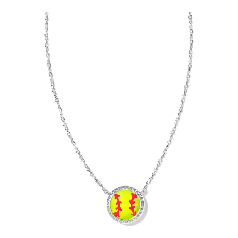 KENDRA SCOTT SOFTBALL SHORT PENDANT NECKLACE SILVER CHARTREUSE MAGNESITE