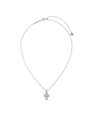 KENDRA SCOTT PEARL CROSS SHORT PENDANT NECKLACE SILVER WHITE PEARL