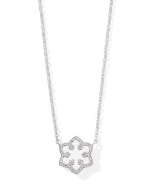 KENDRA SCOTT SNOWFLAKE SHORT PENDANT NECKLACE SILVER WHITE KYOCERA OPAL