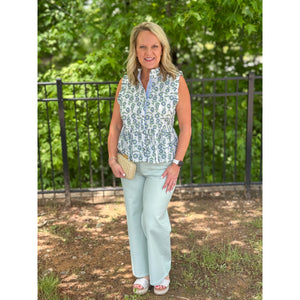 Kiara Floral Print Sleeveless Peplum Top - Mint