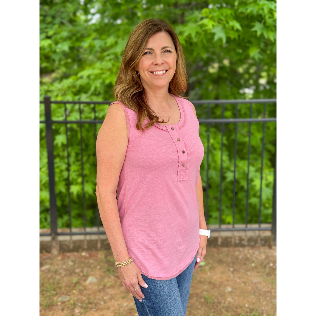 Delilah Solid Knit Sleeveless Comfy Top - Pink