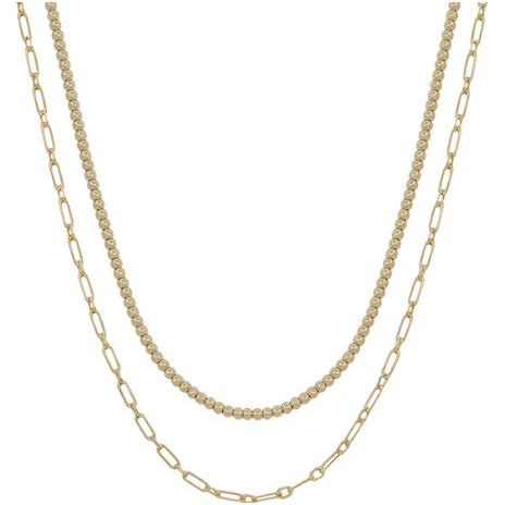 Water Resistant Double Layered Beaded and Chain - Gold