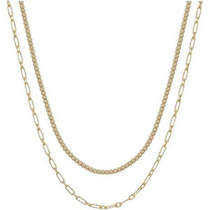 Water Resistant Double Layered Beaded and Chain - Gold