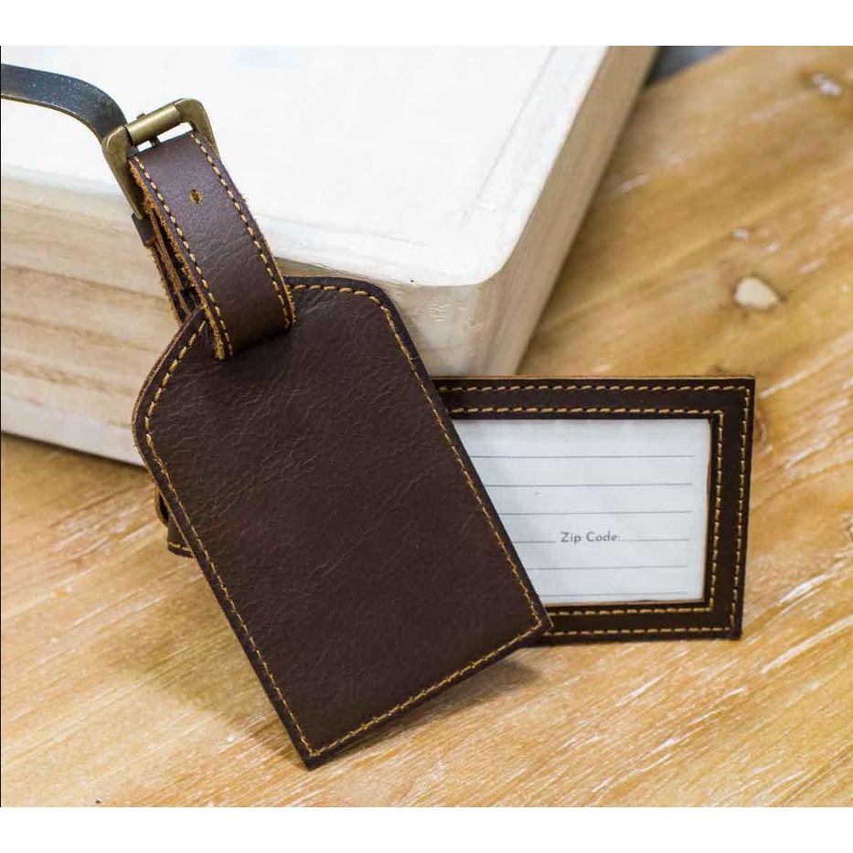 Leather Luggage Tag - Dark Brown
