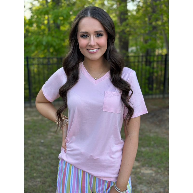 Highlands V-Neck Pocket Sleep Tee - Light Pink