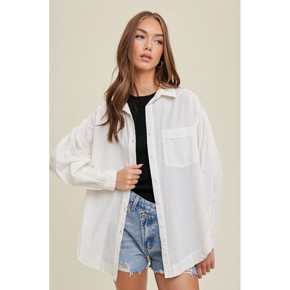 Lila Cotton Balloon Sleeve Shirt - White