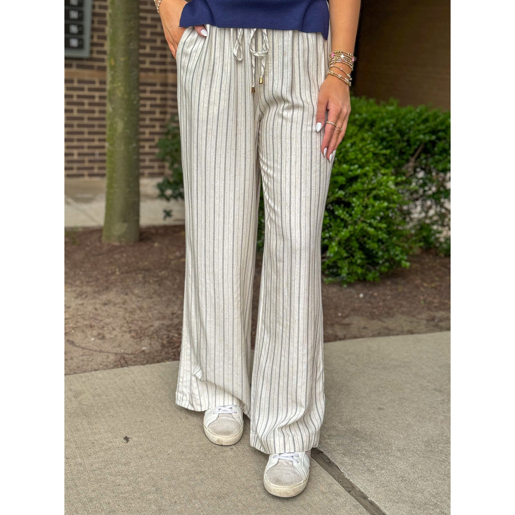 Sutton Linen Blend Striped Pants - Natural Stripe