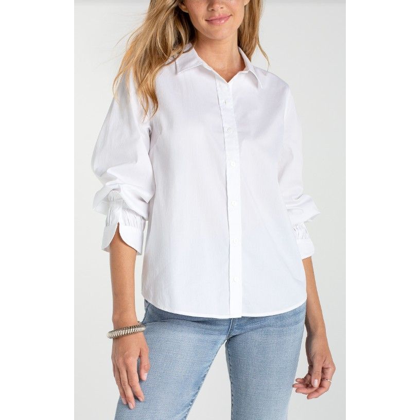 Liverpool Los Angeles Adjustable Sleeve Button Front Top - White