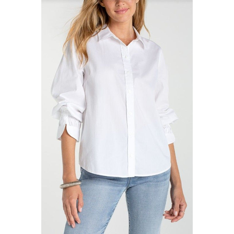 Liverpool Los Angeles Adjustable Sleeve Button Front Top - White