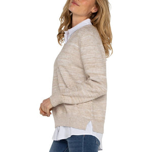 Liverpool Long Sleeve Twofer Collared Sweater - Light Oatmeal