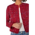 Liverpool Los Angeles Collarless Jacket with Frayed Edges - Red Multi Boucie