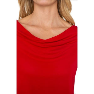 Liverpool 3/4 Sleeve Draped Neck Knit Top - Tango Red