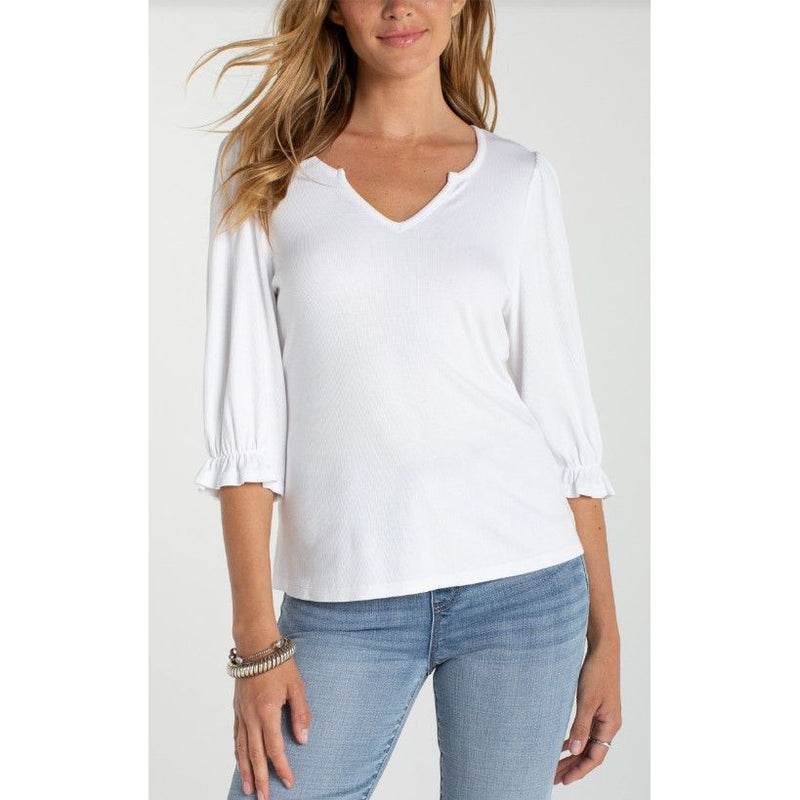 Liverpool Los Angeles Elbow Sleeve Notch Neck Tee - Cream