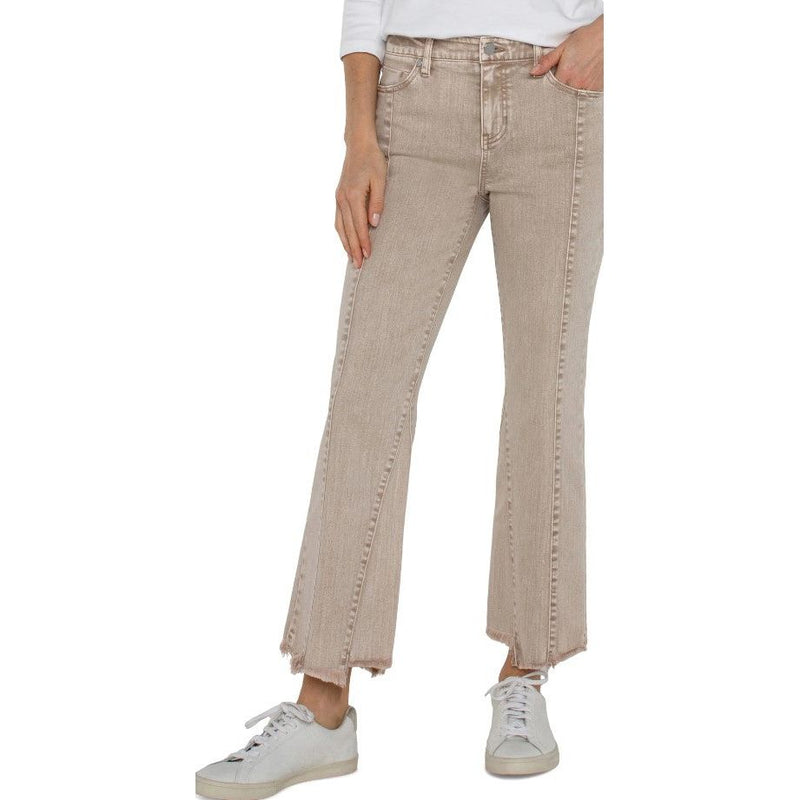 Liverpool Hannah Crop Flare Jeans With Uneven Fray Hem - Biscuit Tan Mineral