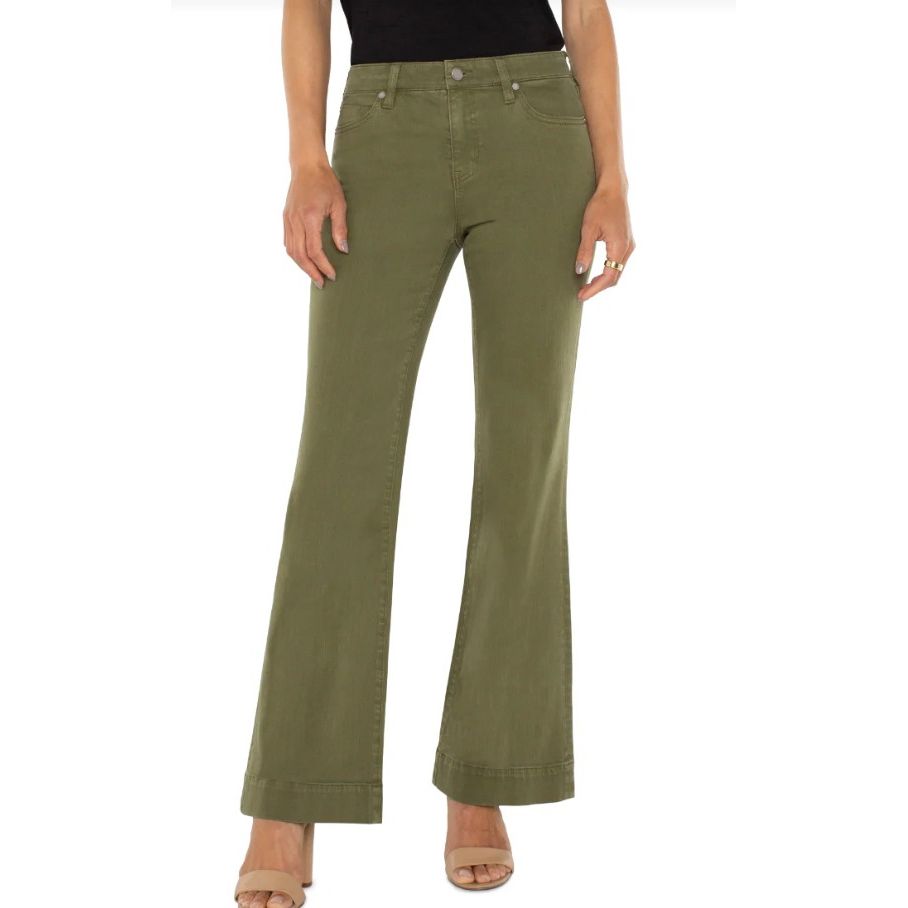 Liverpool Hannah Flare Wide Hem Jeans - Spanish Olive