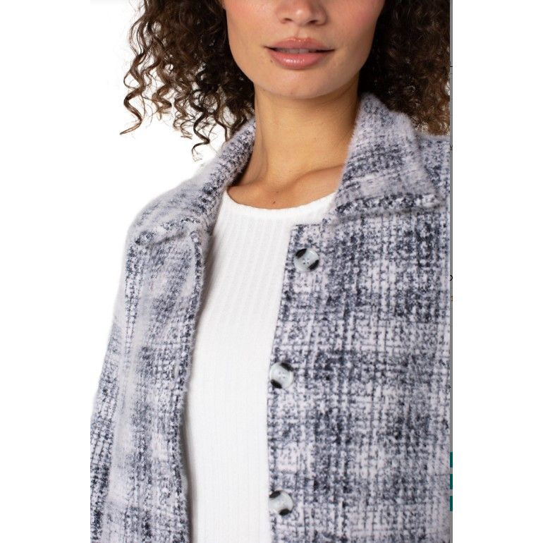 Liverpool Long Sleeve Collared Bomber Sweater Jacket - Grey Plaid