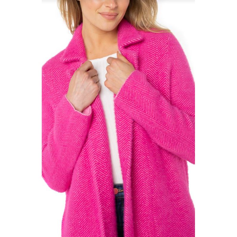 Liverpool Los Angeles Long Sleeve Open Front Sweater Coat - Deep Raspberry Pink